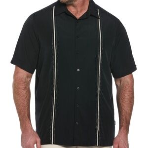 Men's Cubavera Stitch Panel Short Sleeve Button-Down Black Shirt XL